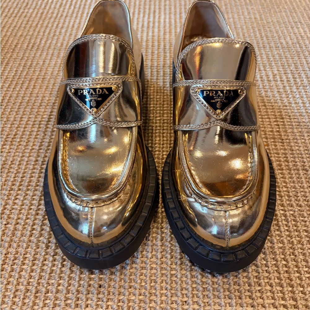 Prada Metallic Gold loafers